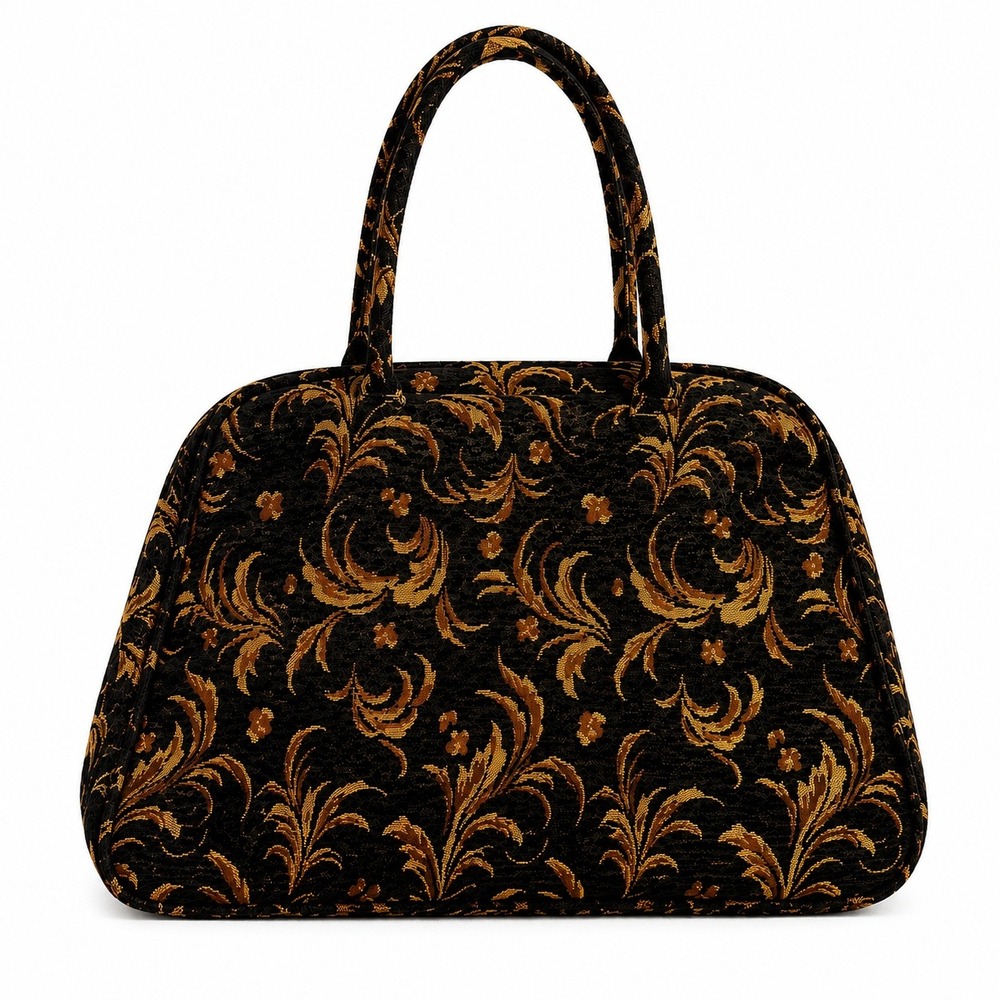 Vtg Pins-n-Needles Tapestry Travel Bag Craft Black Gold Mary Poppins Weekender
